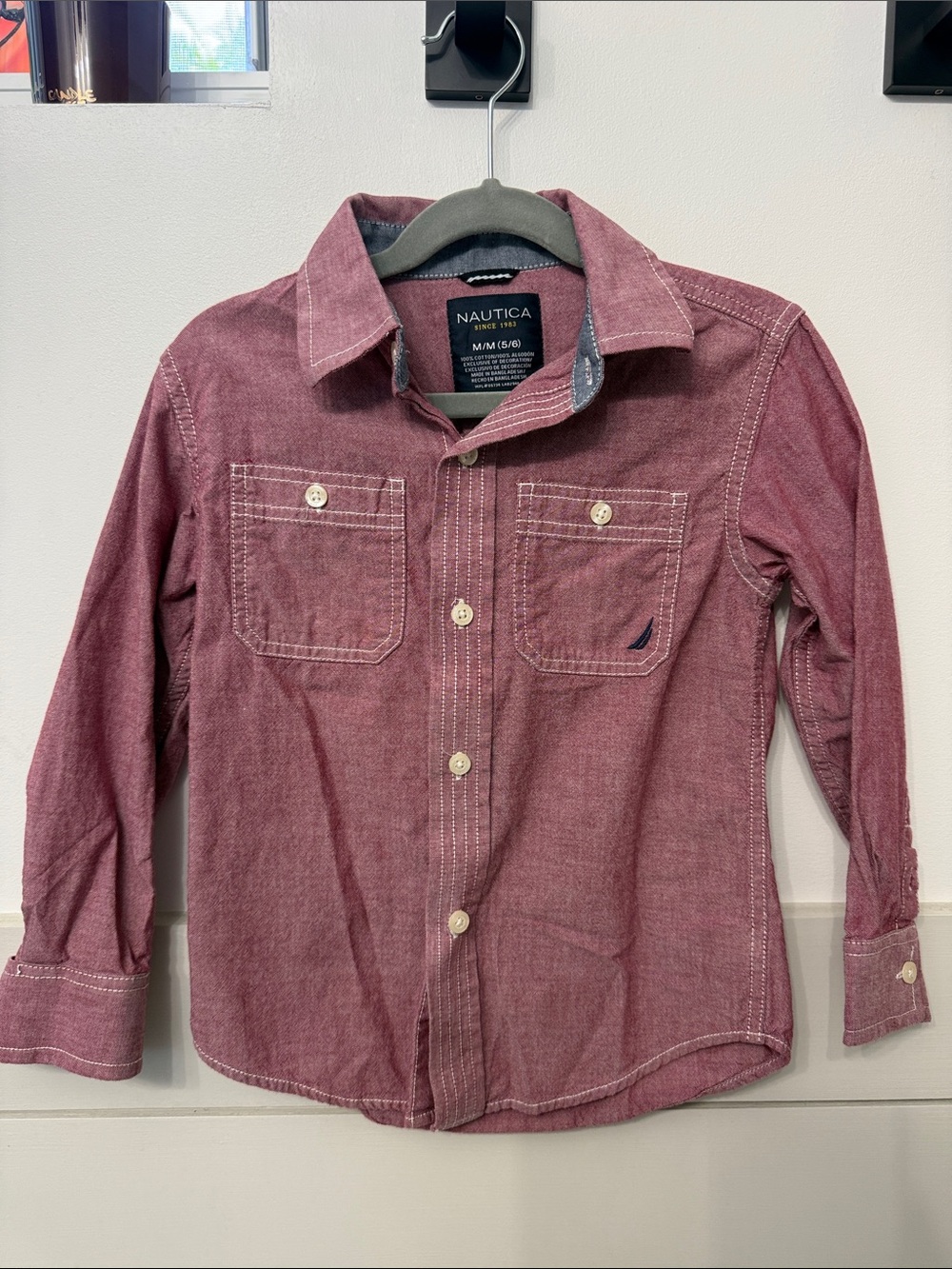Nautica Boys' Long-Sleeve Button-Down Shirt - Maroon